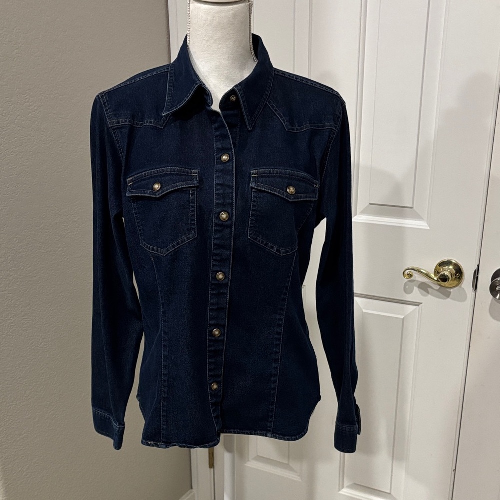 Liz Claiborne Lizwear Jean Shirt/Jacket Snap Button Size Large
